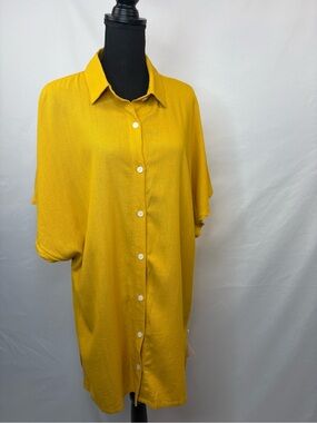 Bright Mustard Button-Up shirt dress linen & cotton blend